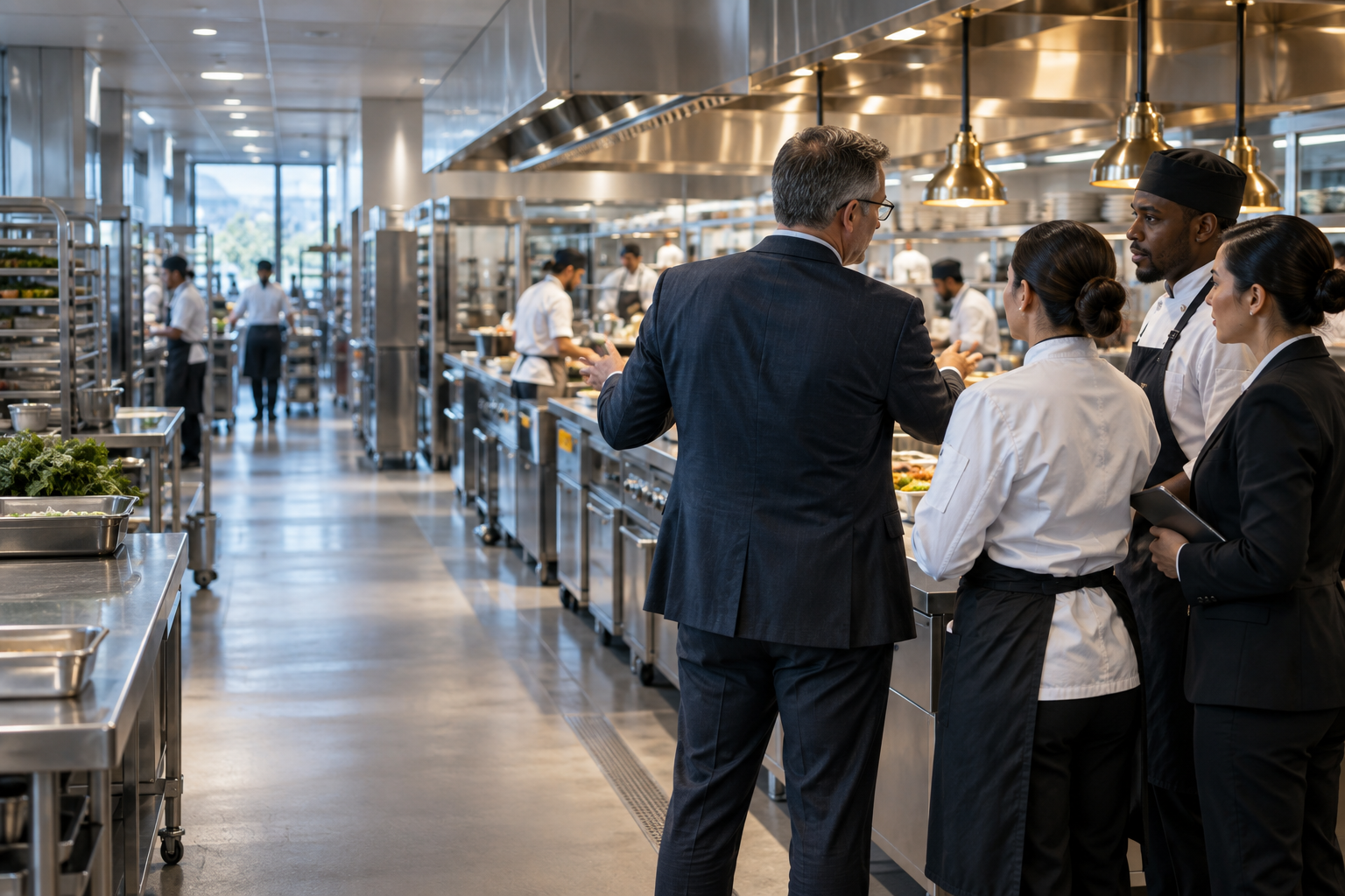Operations leaders reviewing a high-volume commercial kitchen